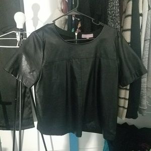 Black leather Crop Top with Zipper